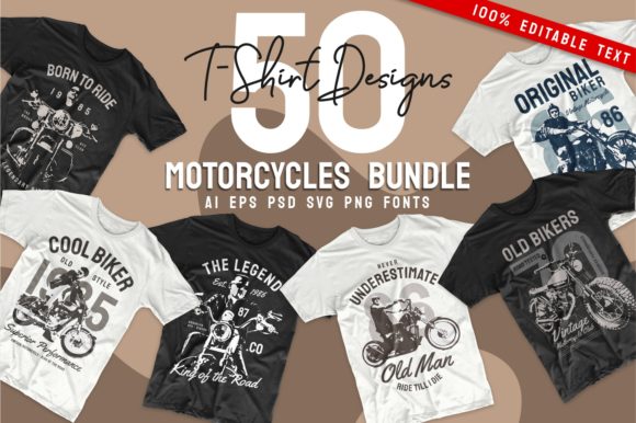 Vintage Motorcycle T-shirt Design Bundle: A Graphics Gem